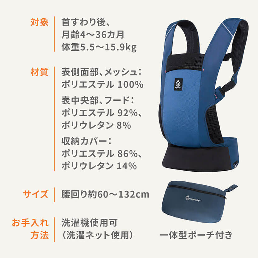 首すわり後、月齢4カ月頃から36カ月頃まで、体重5.5kgから15.9kg対象