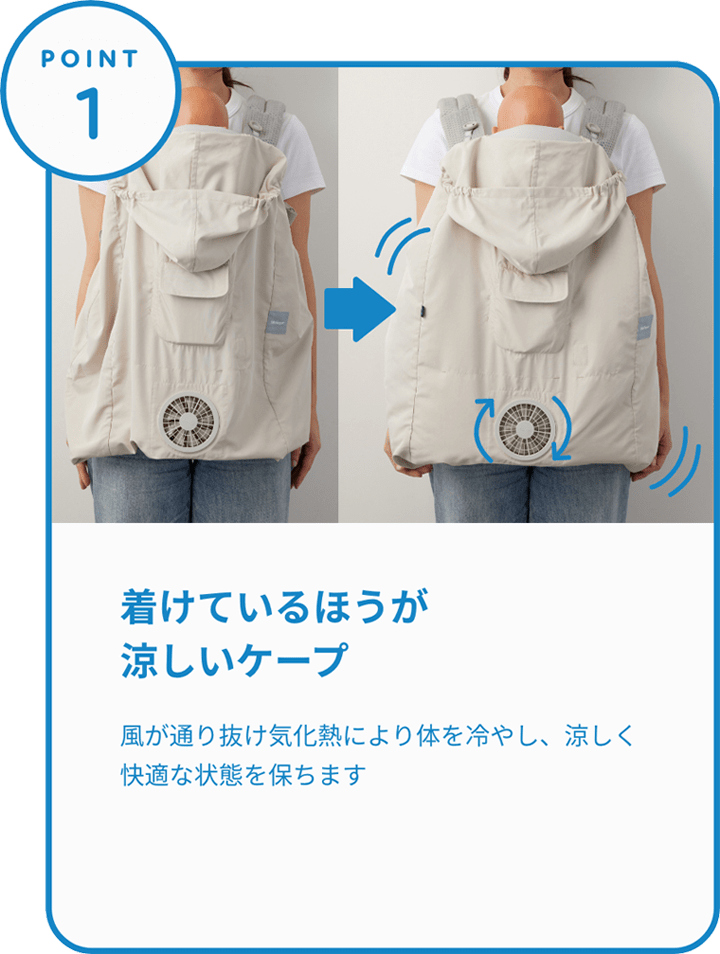 POINT1 着けているほうが涼しいケープ