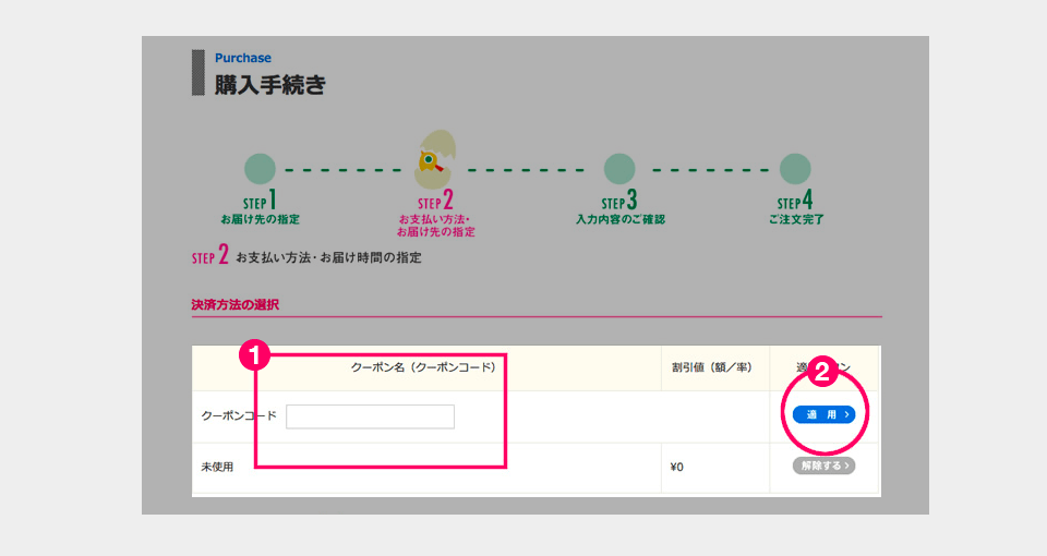 クーポンの使い方順序説明画像