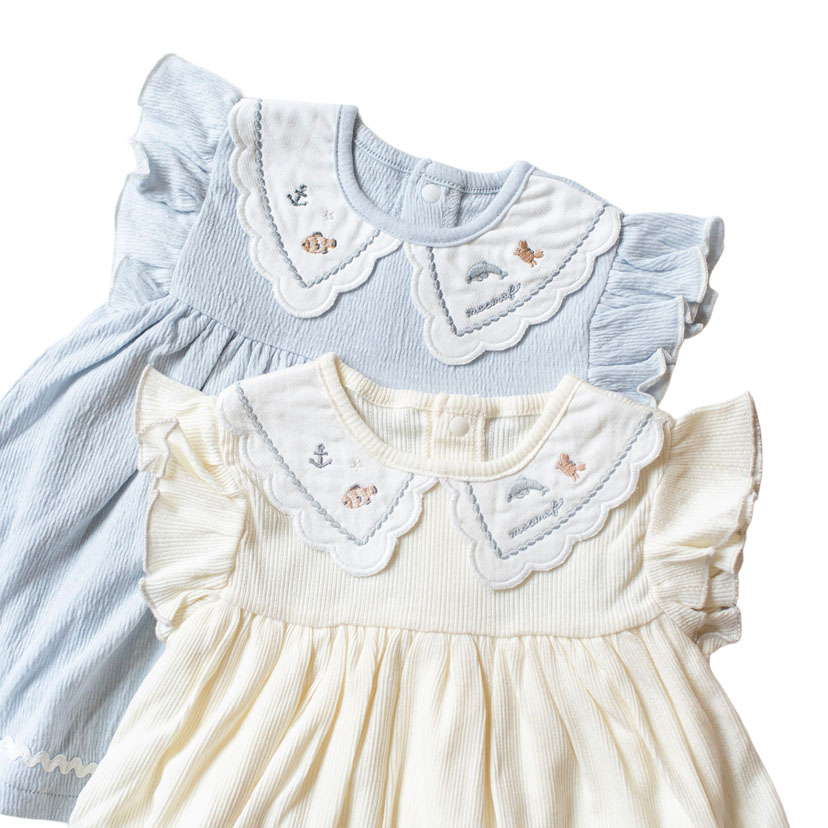 水族館刺しゅう襟ロンパース/80/サックス サックス 80