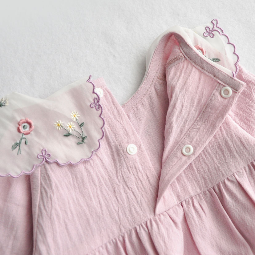 シアー刺しゅう 衿ワンピース/80/ピンク ピンク 80