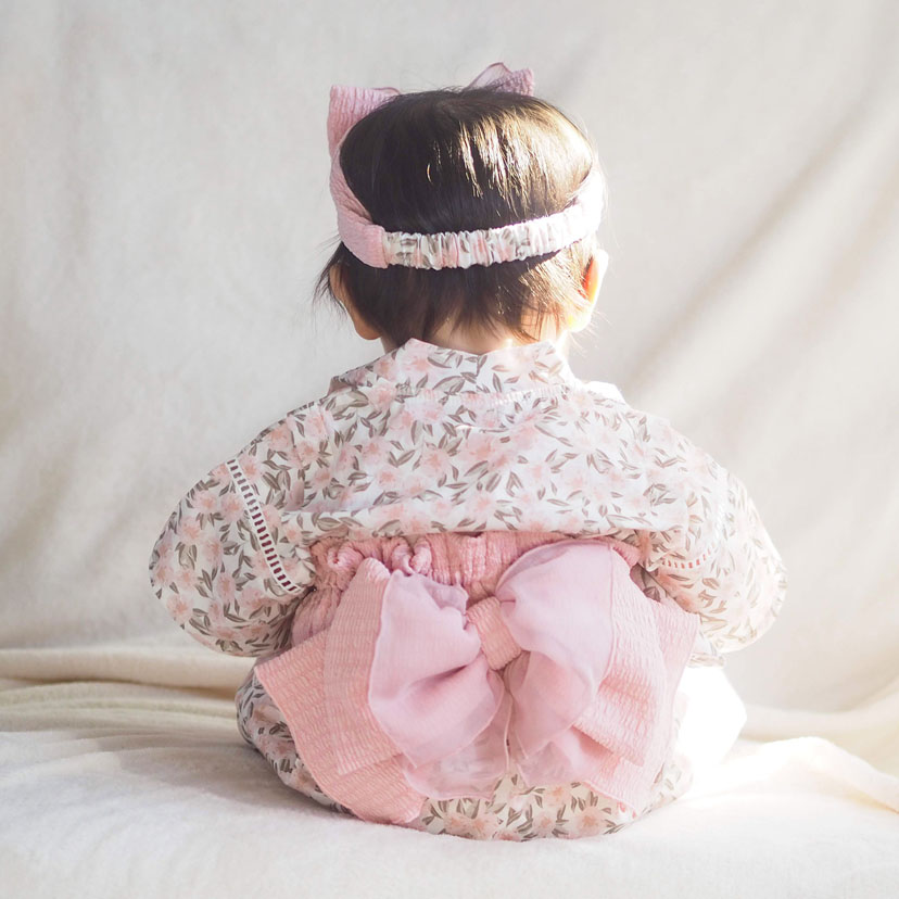 3477 【美品】 ミキハウス ロンパース 80 長袖 ピンク 花柄 3477 色っぽ 【美品】 ミキハウス ロンパース 80 長袖 ピンク 花柄