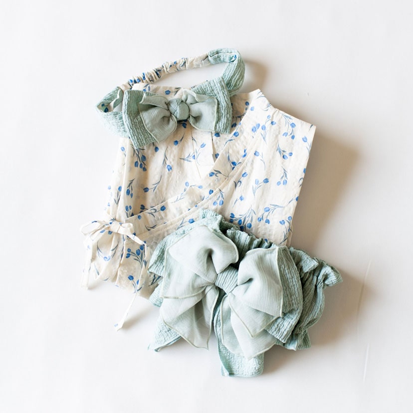 【SALE】帯付き　浴衣ロンパース　(花柄)/70/アイボリー 【SALE】アイボリー 70