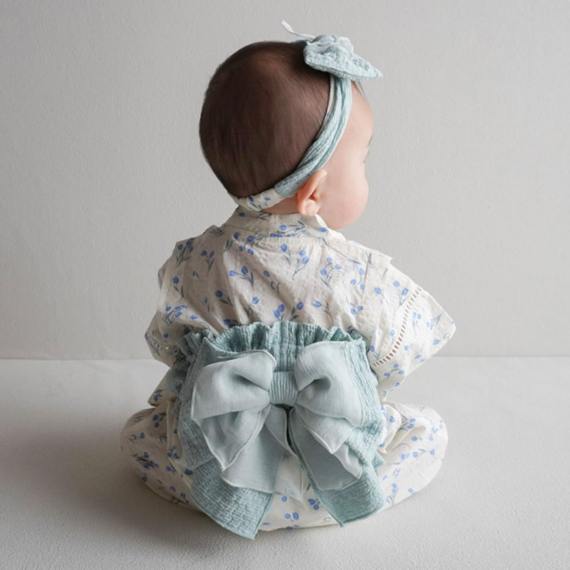 【SALE】帯付き　浴衣ロンパース　(花柄)/70/アイボリー 【SALE】アイボリー 70