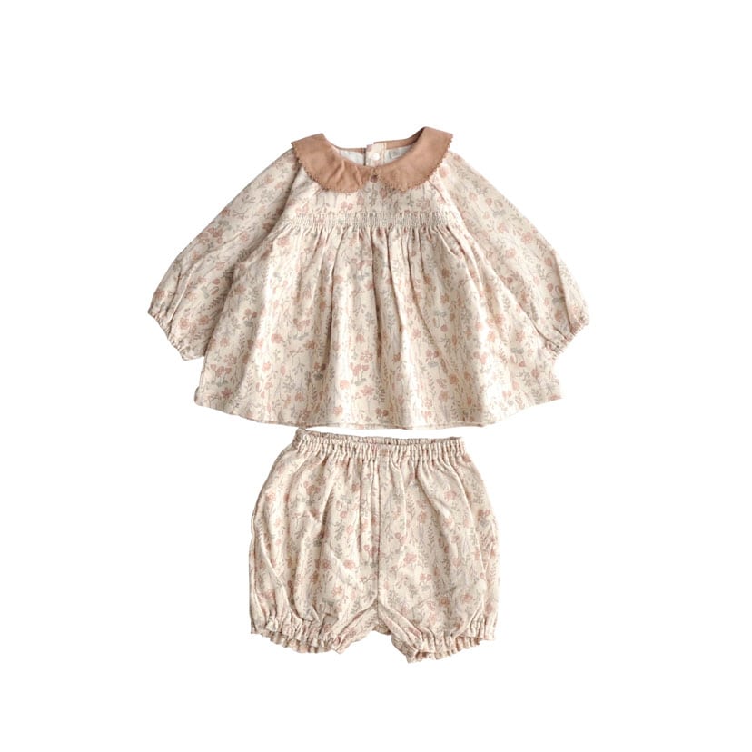 オリジナル花柄 起毛 ミルキースーツ/80/アイボリー花柄