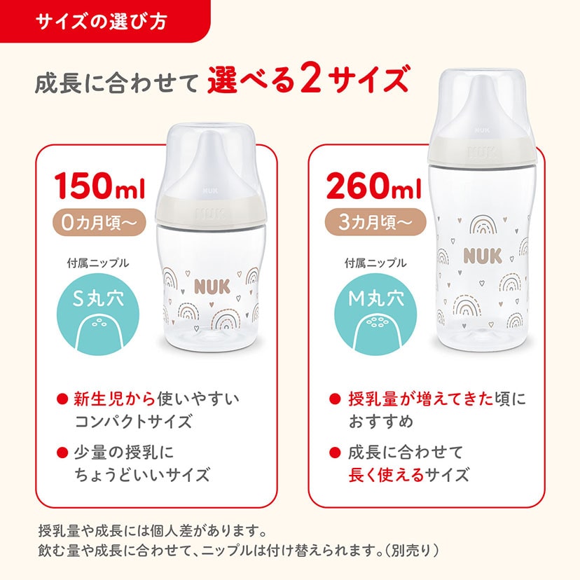 パーフェクトマッチほ乳びん（プラスチック製）/150ml/レインボー/適温目盛り付き レインボー